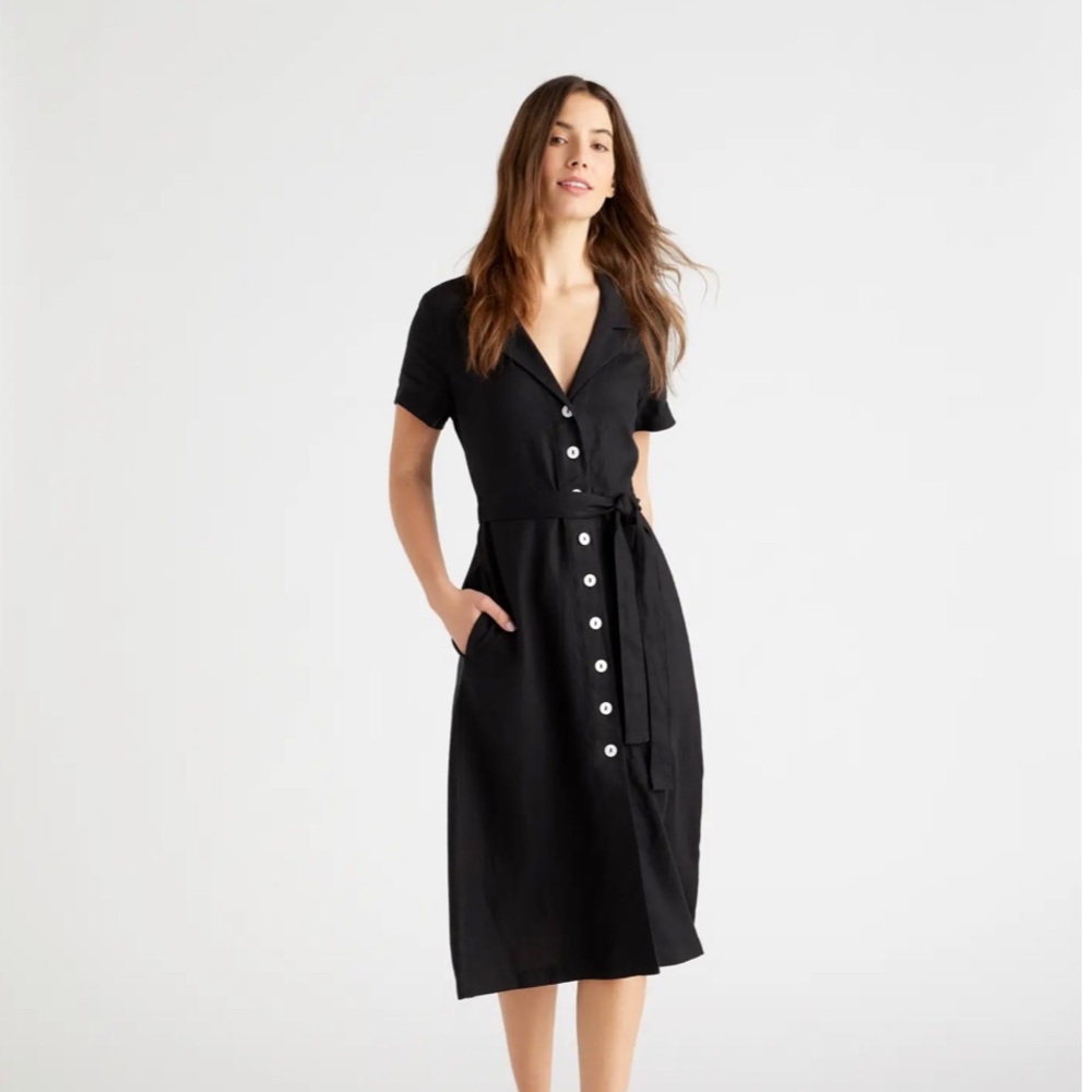 Linen button front dress